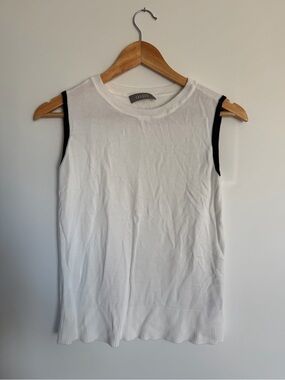 OASIS Sleeveless Knit Top | White with Black Trim | Size XS